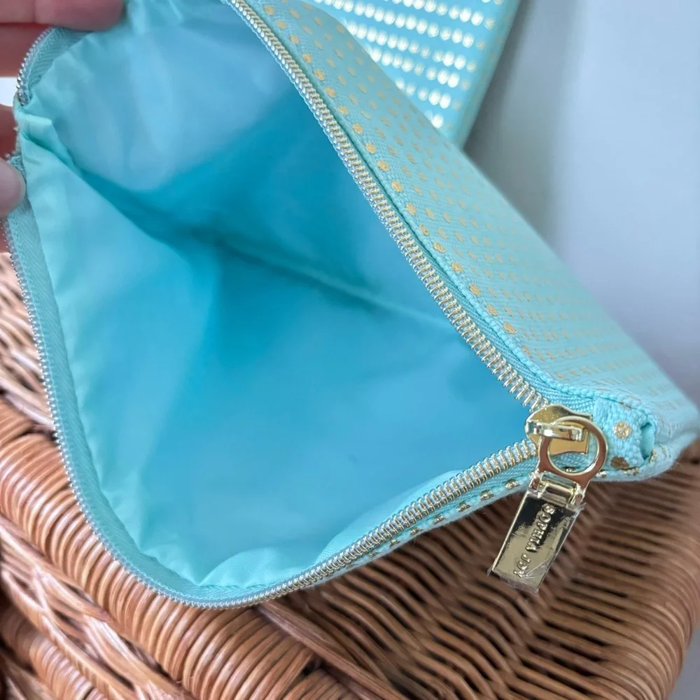 Sophia Joy Women's Set of Two Travel Bags Mint Green and Gold Polka Dots